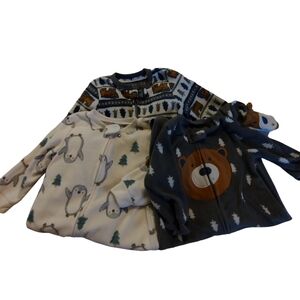 EUC Bundle Of Three (3)Cozy Baby One Piece Sleeper with Bear and Penguin Designs